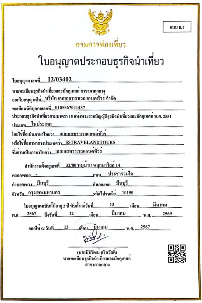SS Travel and Tours Business Operating License